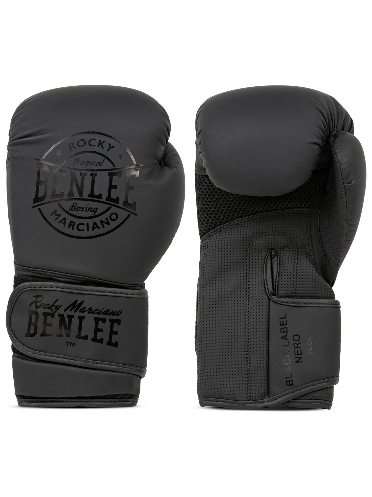 Paar NERO Boxhandschuhe in Schwarz, symbolisiert Schutz und Style