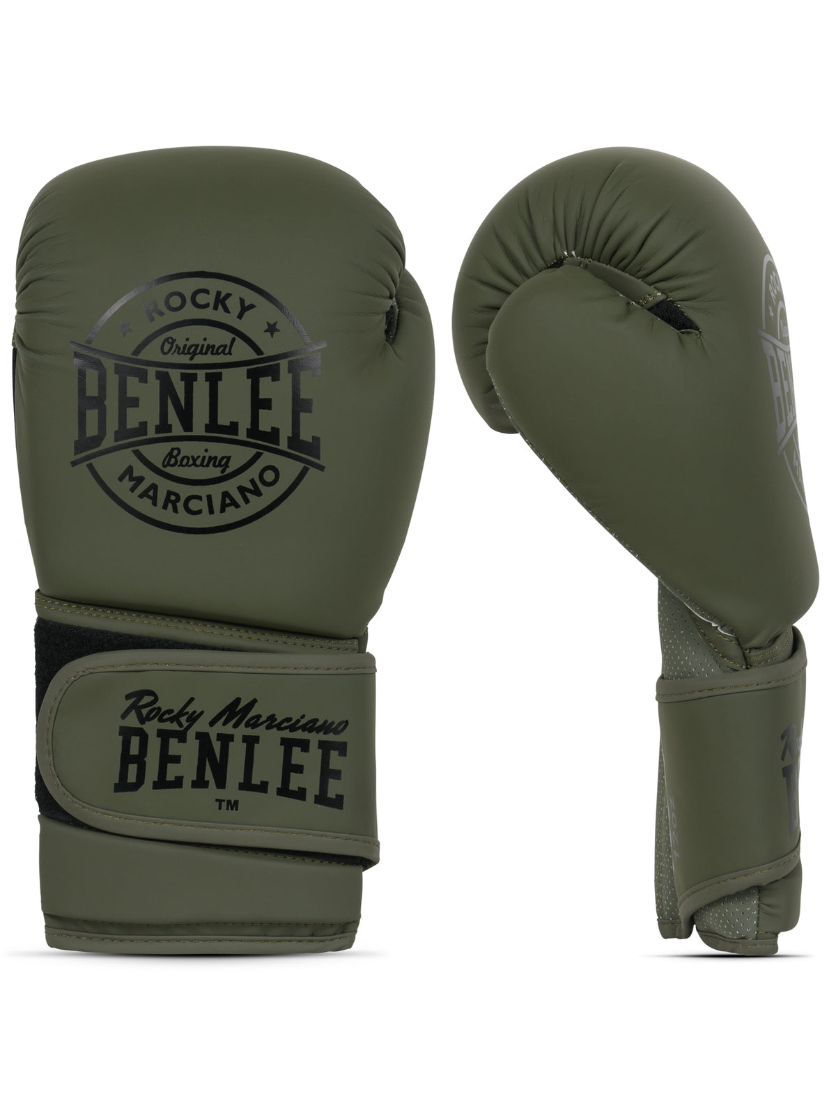 NERO Damen Boxhandschuhe in Olive, matte Kunstleder-Optik, Ansicht vorne