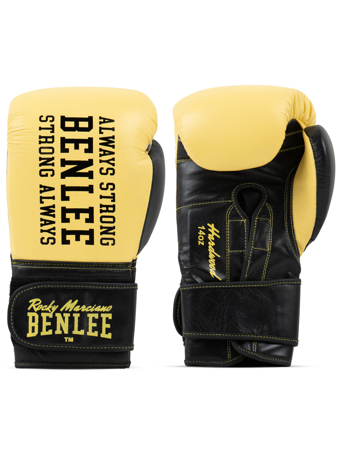 Paar BENLEE HARDWOOD Lederhandschuhe Gelb/Schwarz, symbolisiert Qualität und Schutz