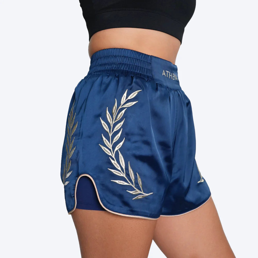 Muay Thai Shorts für Frauen mit hohem Taillenbund und weitem Beinschnitt für Kicks