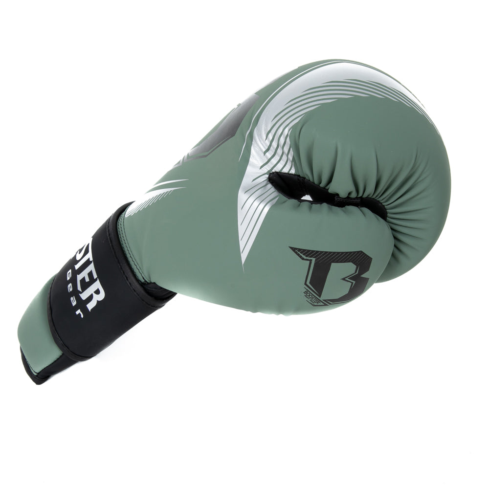 Seitenansicht der grünen Bangkok Series 3 Boxhandschuhe für Frauen mit ergonomischer Form