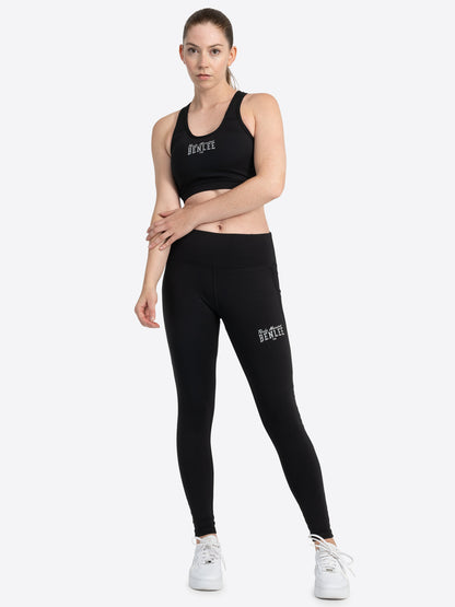 KEMBLEY Frauen Sport-BH Schwarz, Vorderansicht mit gedrucktem Markenlogo