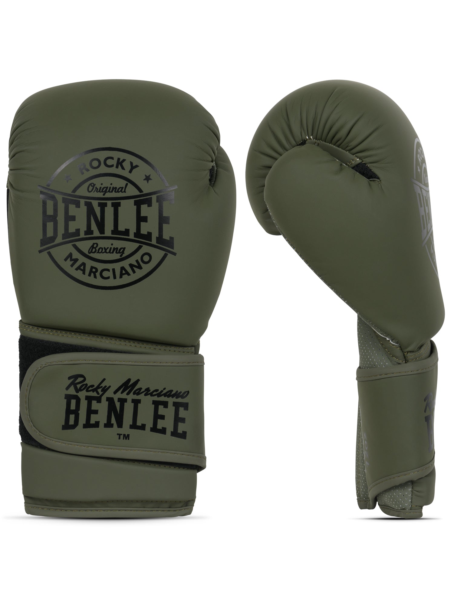 NERO Damen Boxhandschuhe in Olive, matte Kunstleder-Optik, Ansicht vorne