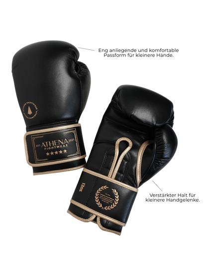 Athena Boxhandschuhe für Frauen (Schwarz/Gold)