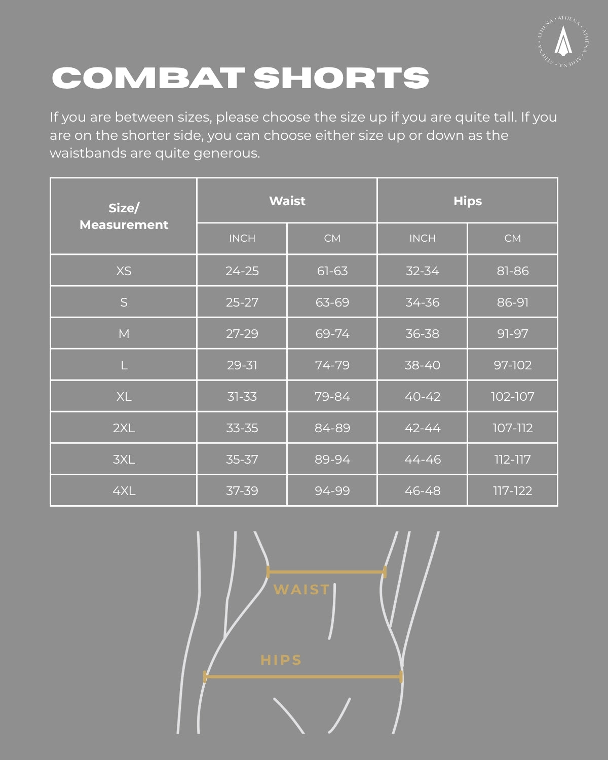 Größen Guide für Athena Muay Thai Shorts Damen Rot