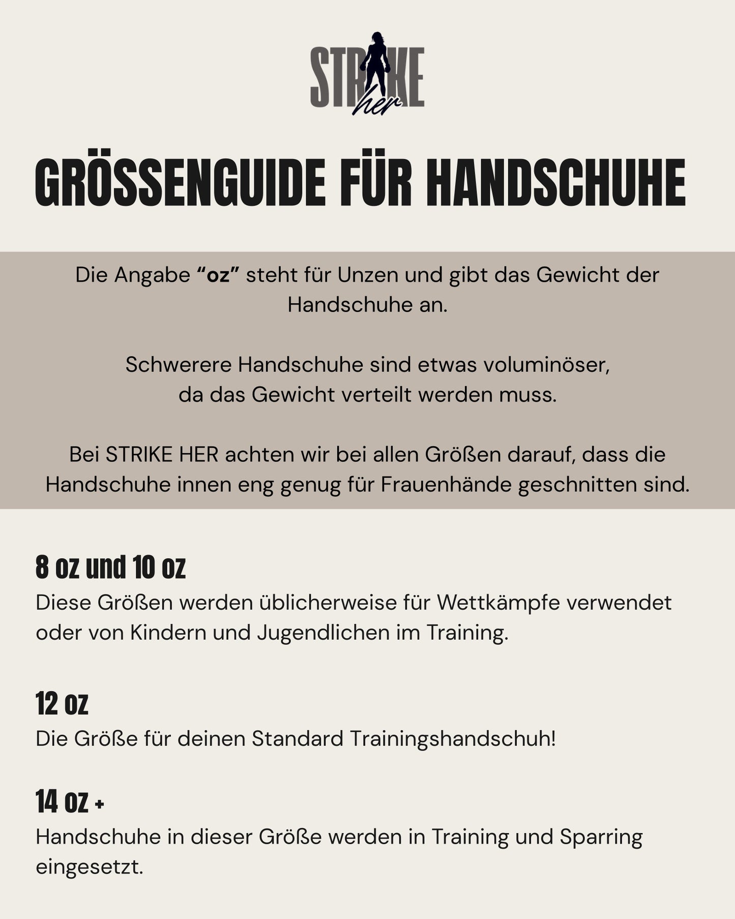 Größenguide für Damenboxhandschuhe