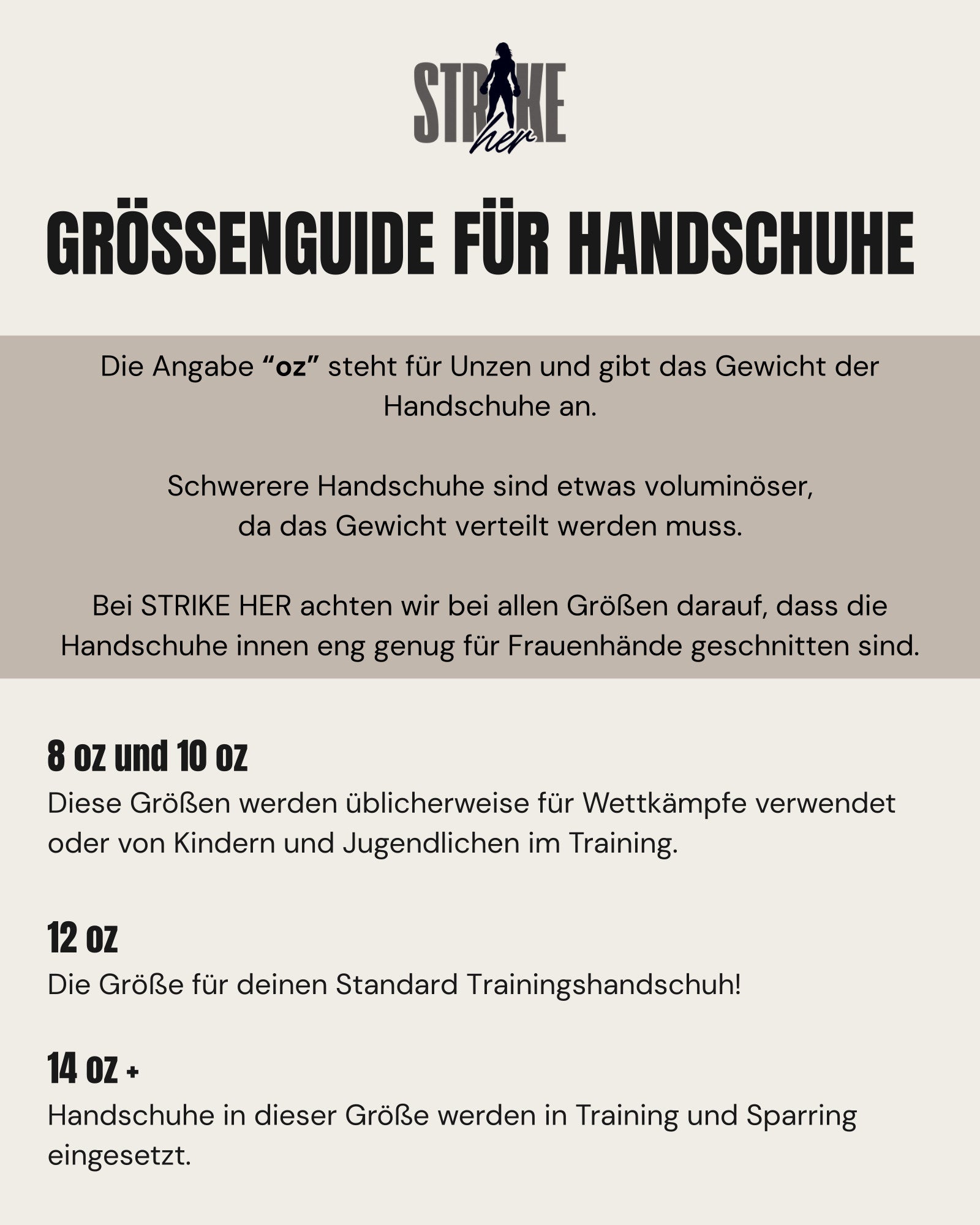 Größenguide für Damenboxhandschuhe
