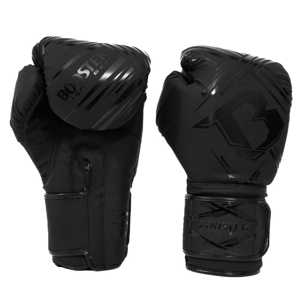 Seitenansicht der schwarzen BFG Alpha Black Boxhandschuhe für Frauen mit ergonomischer Passform