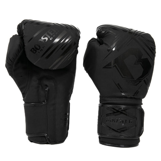 Seitenansicht der schwarzen BFG Alpha Black Boxhandschuhe für Frauen mit ergonomischer Passform