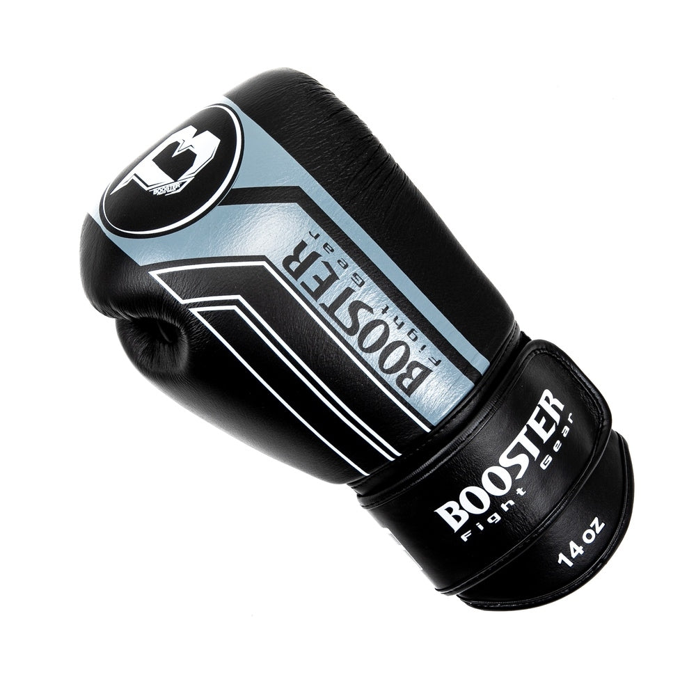 Detailaufnahme Echtleder schwarze graue BGL V9 Frauen Boxhandschuhe - Daumen angenäht