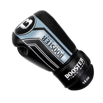 Detailaufnahme Echtleder schwarze graue BGL V9 Frauen Boxhandschuhe - Daumen angenäht