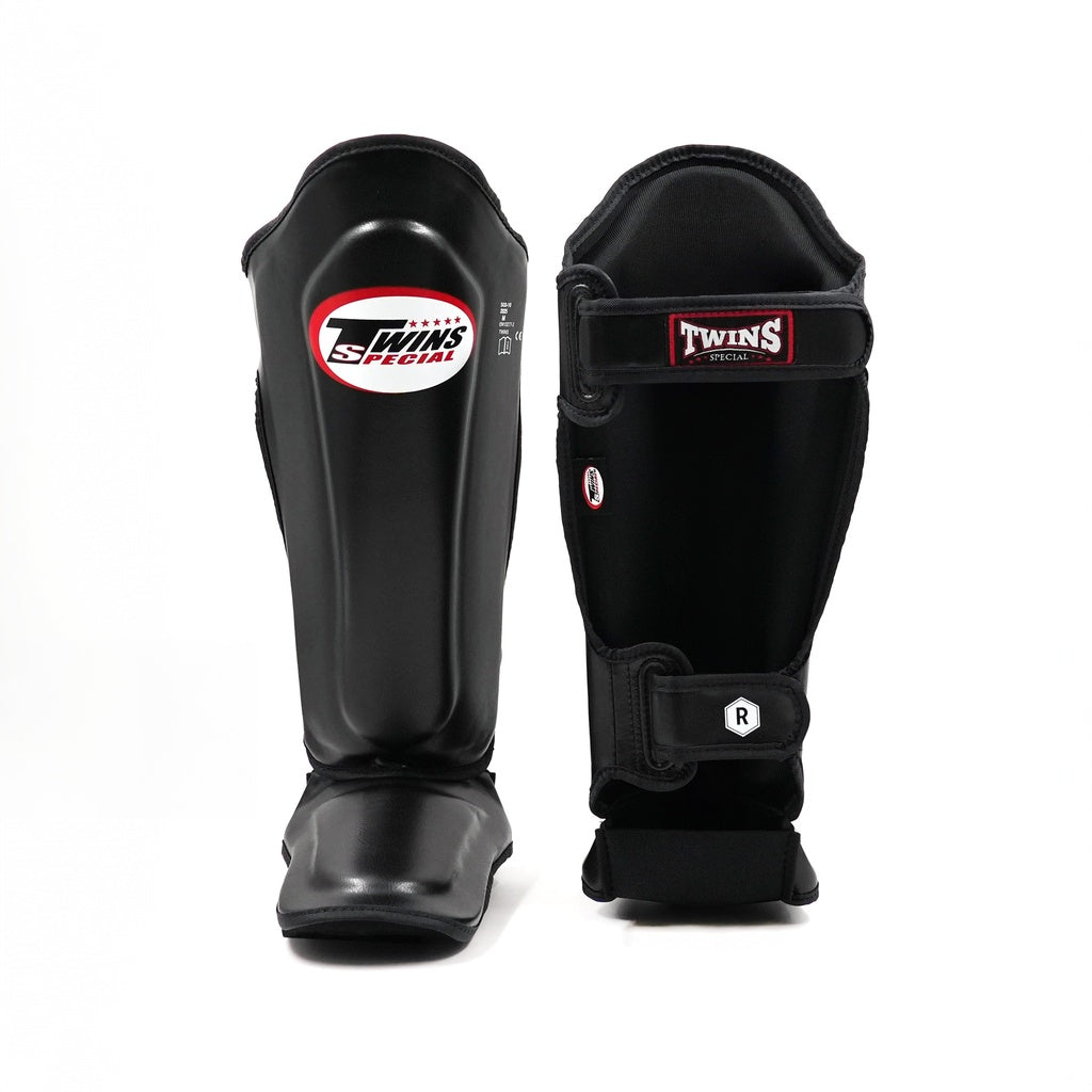 Ergonomische Passform schwarze Twins SGL-7 Shin Guards mit doppelter Polsterung für Sparring